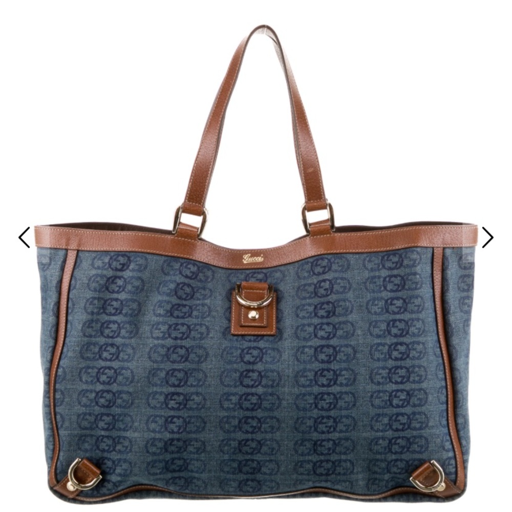 💙🤎Chic GUCCI Denim Abbey Tote with Brown Leather Straps and Accents🤎💙